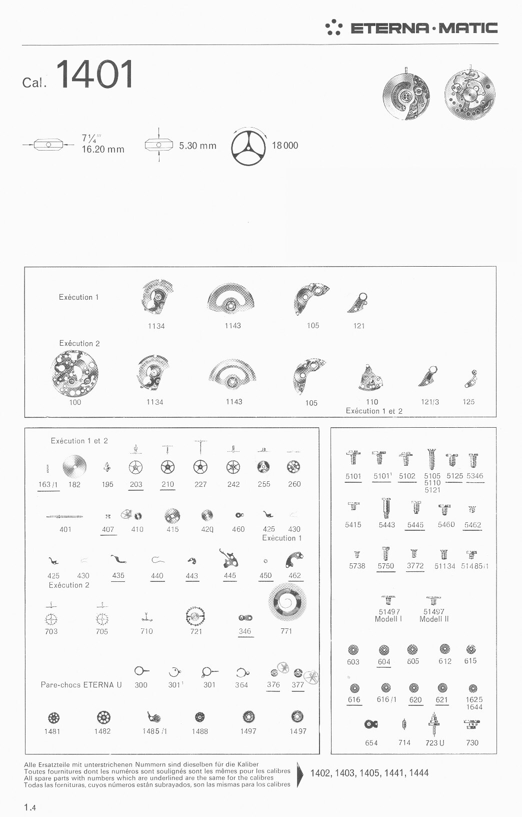 Eterna 1401 partlist