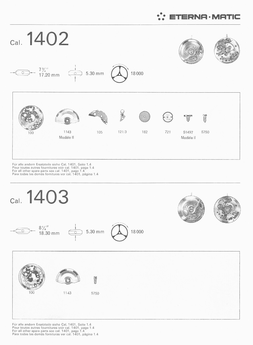 Eterna 1402, 1403 partlist