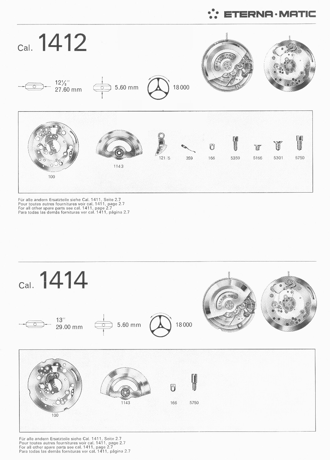 Eterna 1412, 1414 partlist