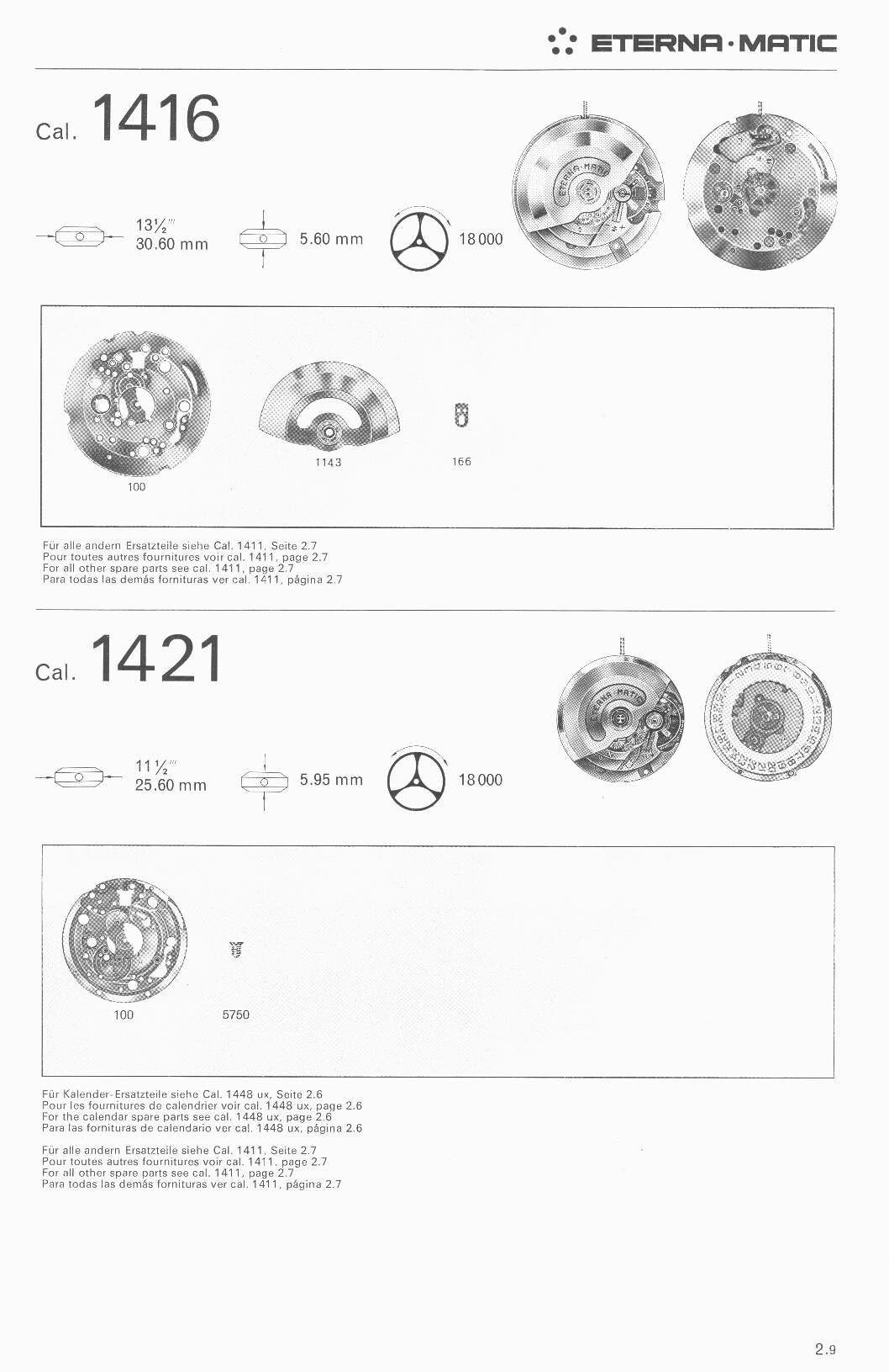 Eterna 1416, 1421 partlist