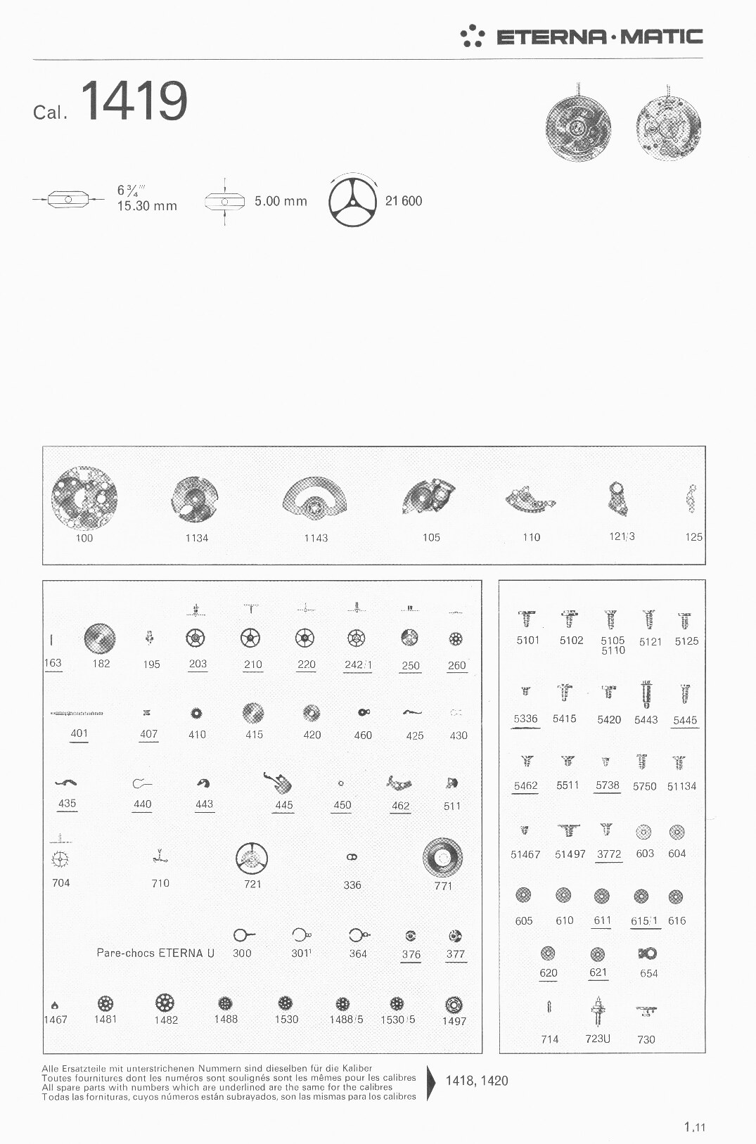 Eterna 1419 partlist