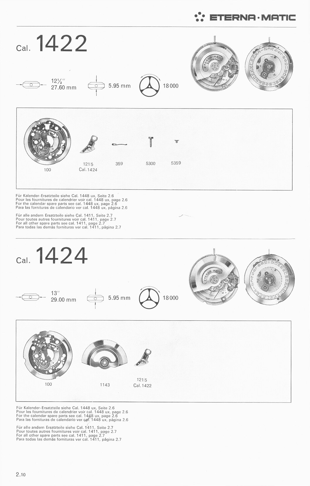 Eterna 1422, 1424 partlist