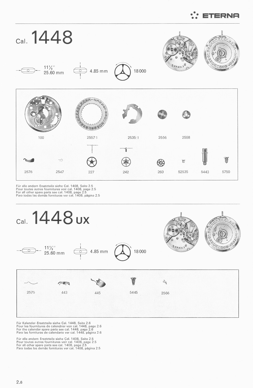 Eterna 1448, 1448 UX partlist