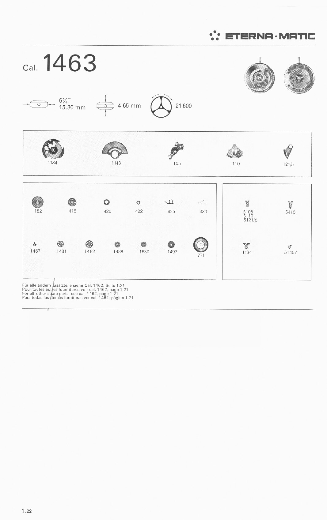 Eterna 1463 partlist