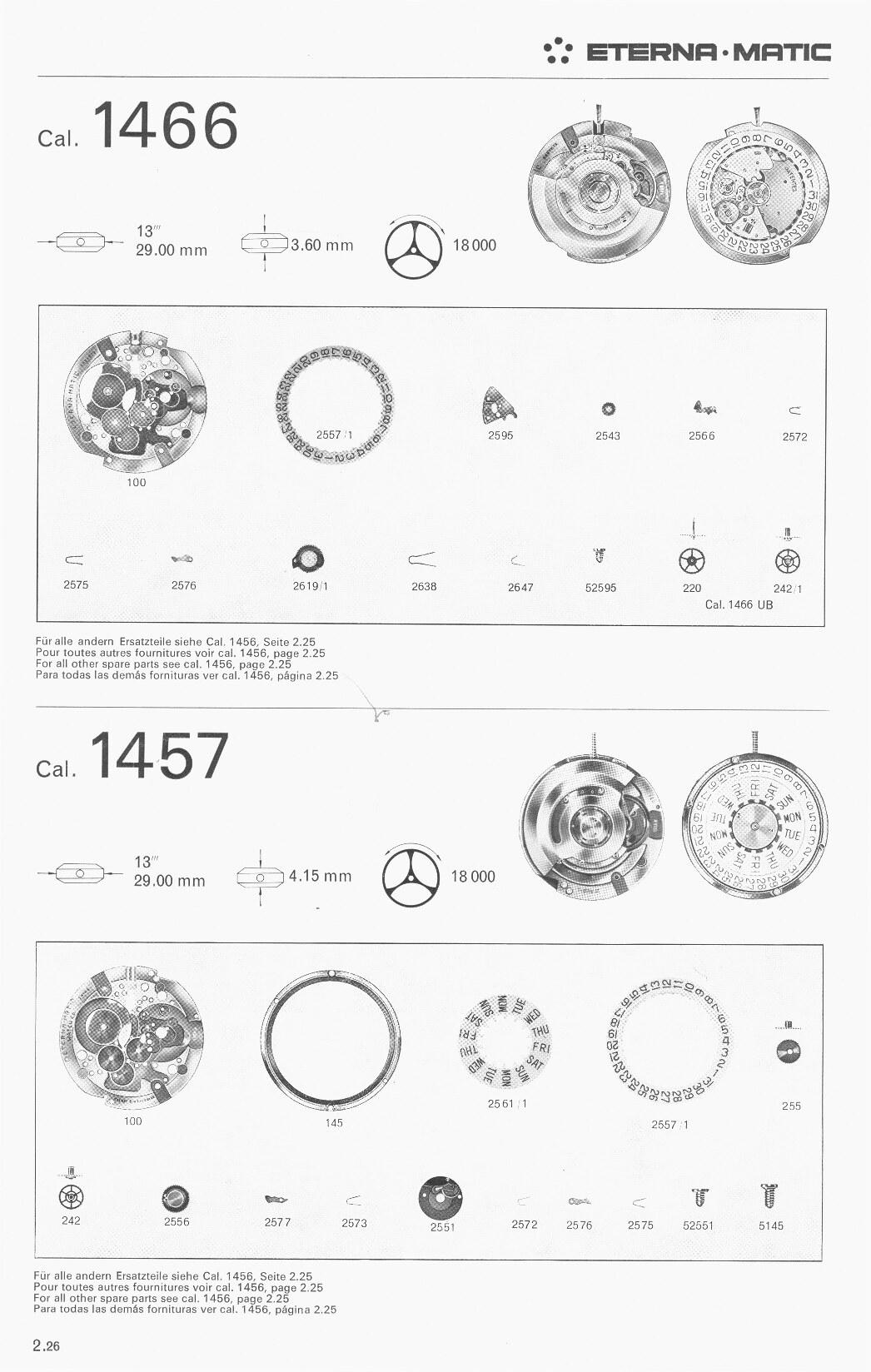 Eterna 1466, 1457 partlist