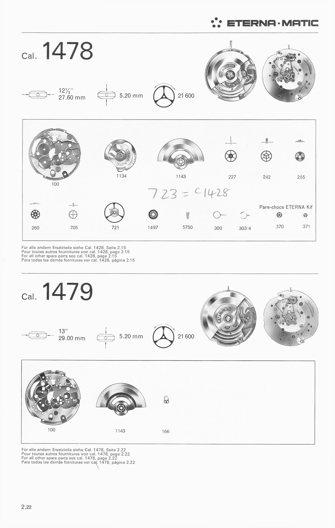Eterna 1478, 1479 partlist