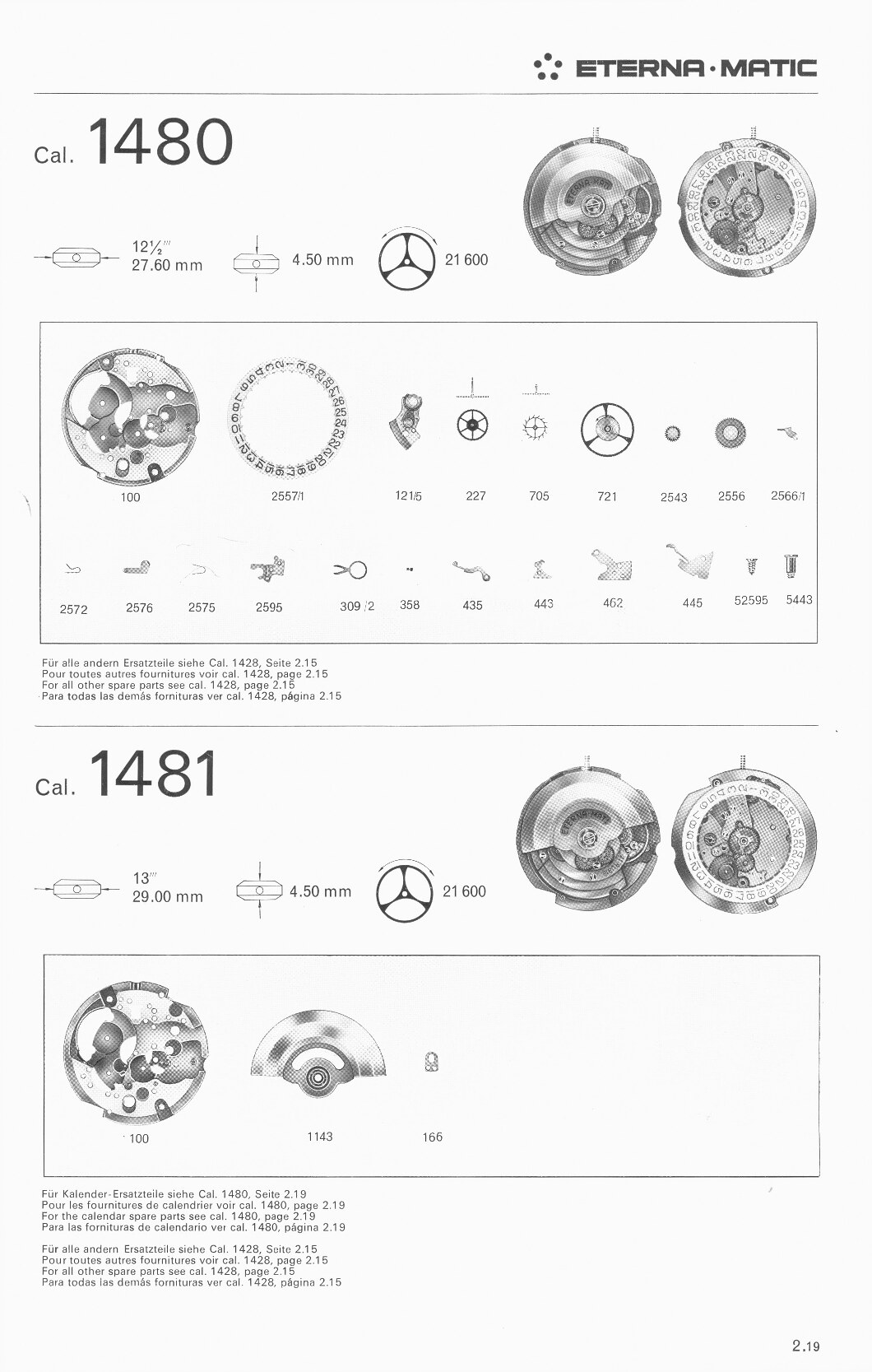 Eterna 1480, 1481 partlist