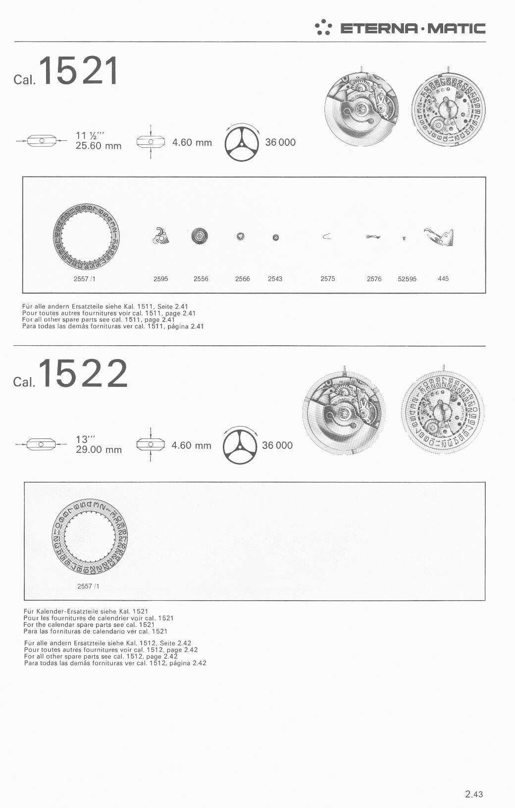 Eterna 1521, 1522 partlist