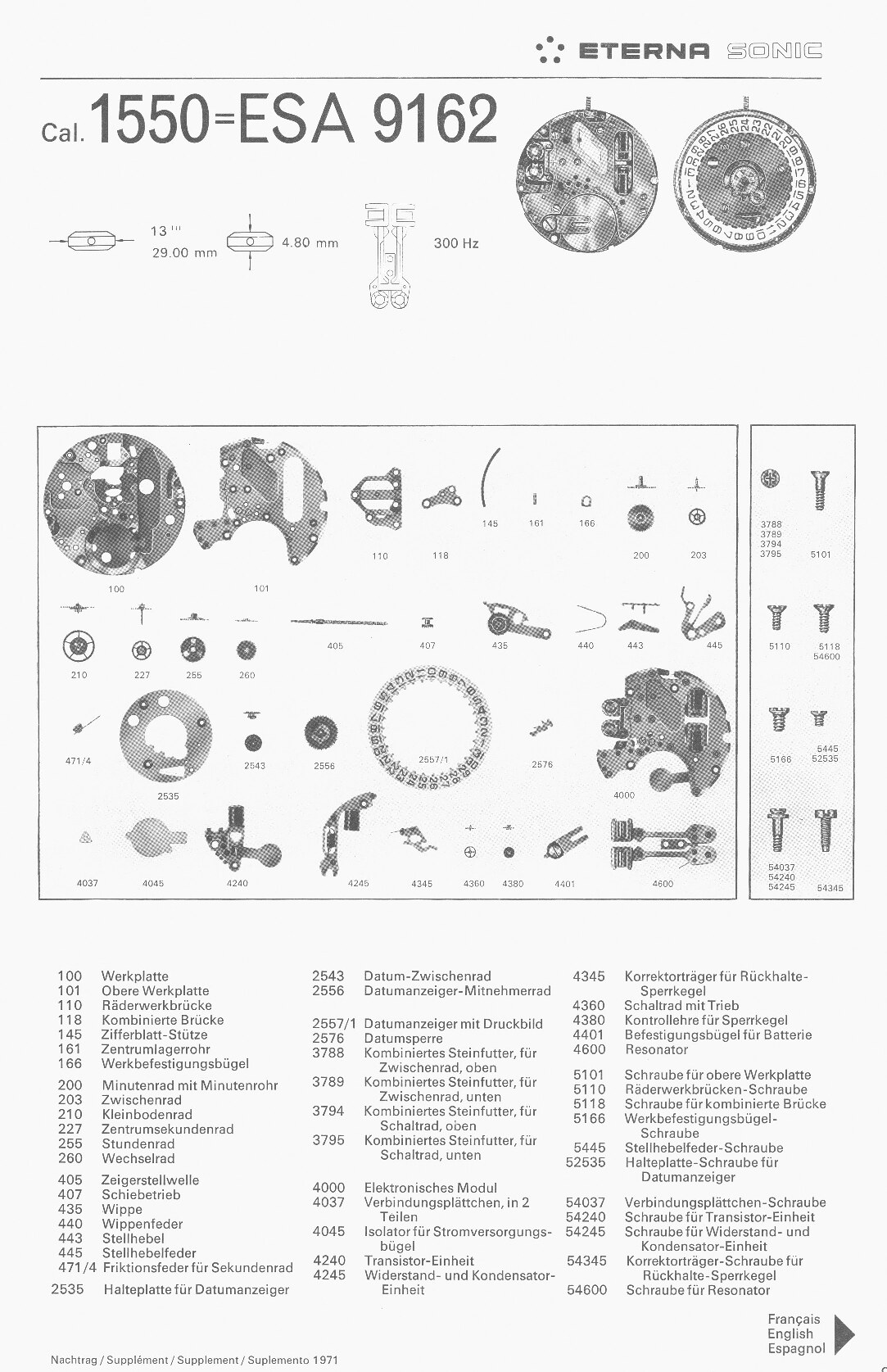 Eterna 1550 partlist