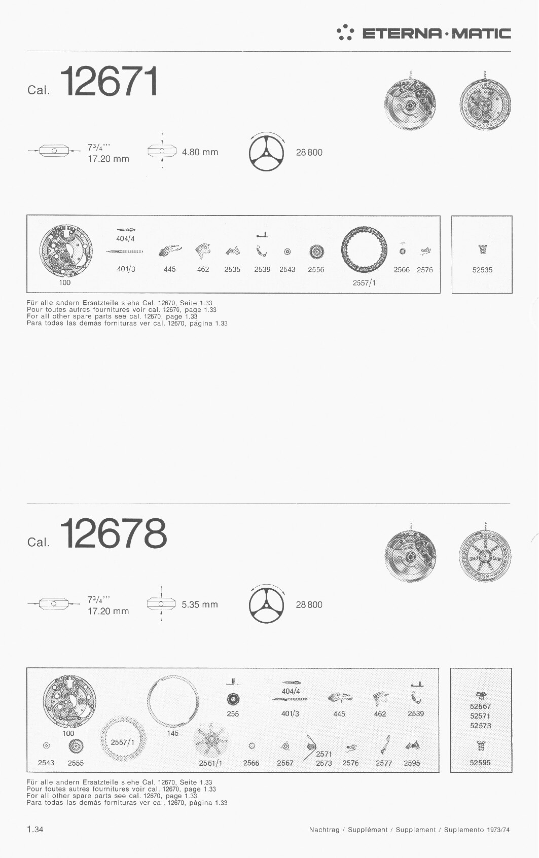 Eterna 12671, 12678 partlist