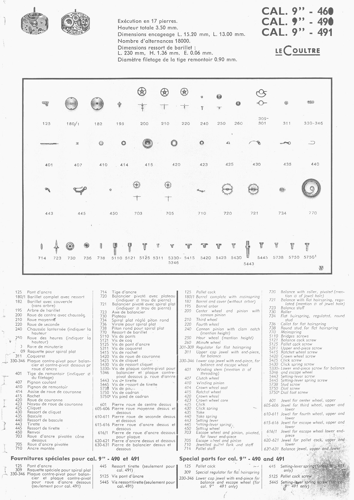 JLC 460, 490, 491 partlist