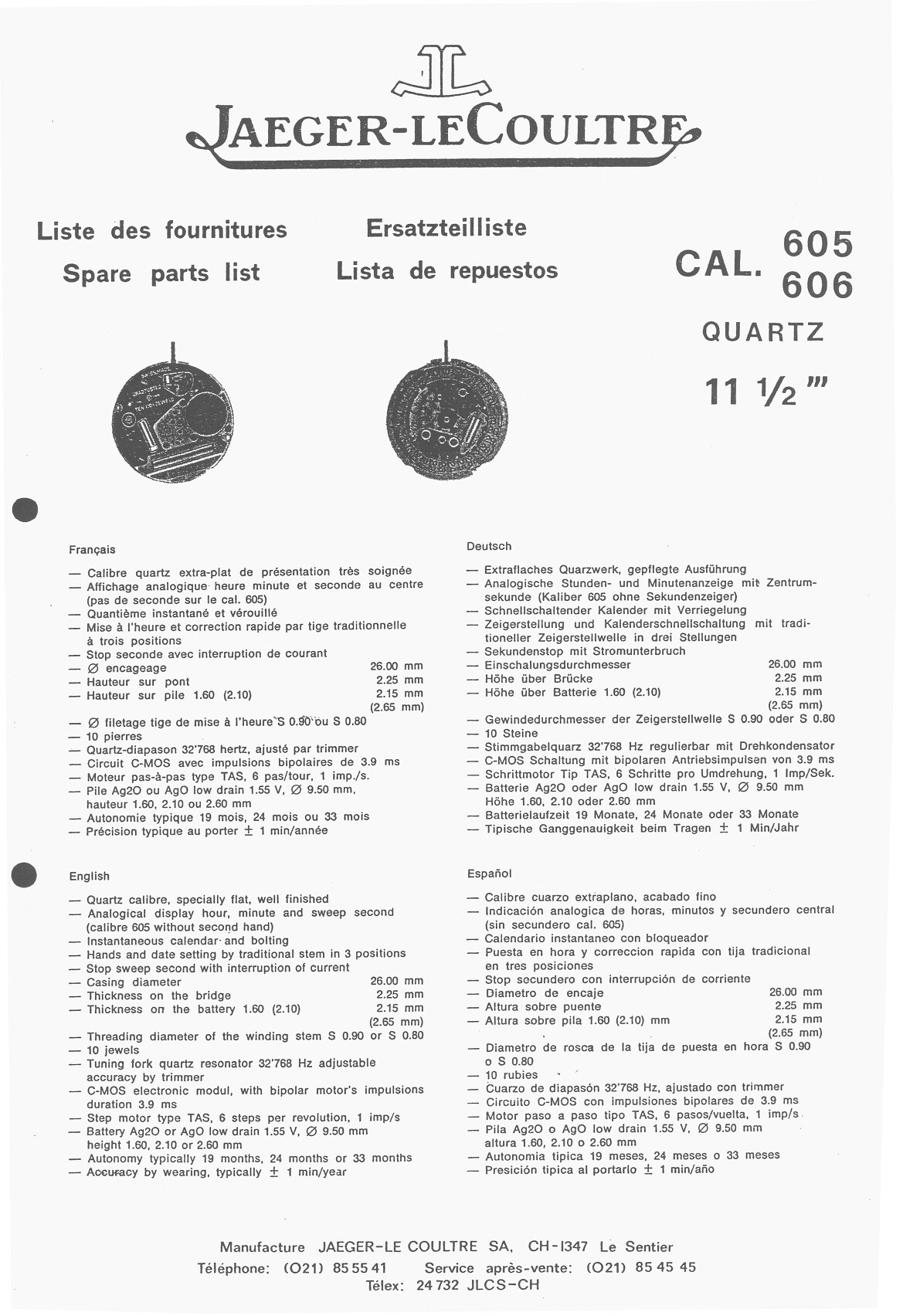 JLC 605, 606 partlist