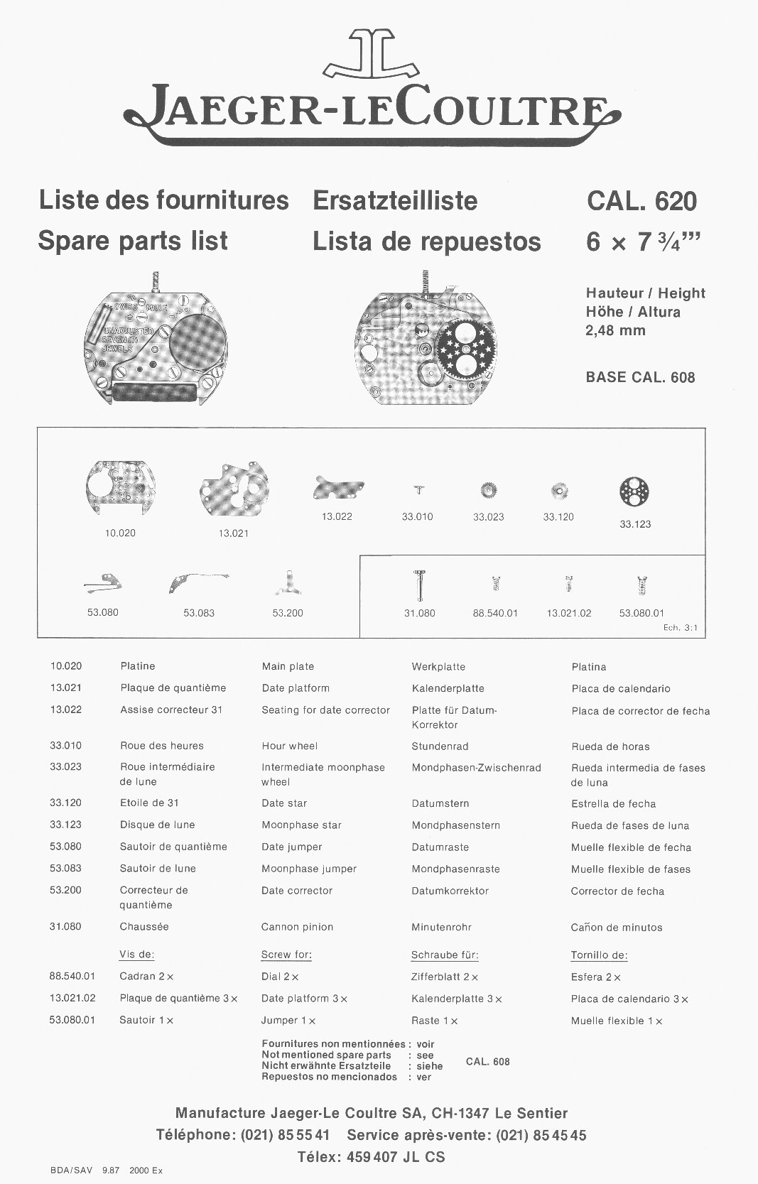 JLC 620 partlist
