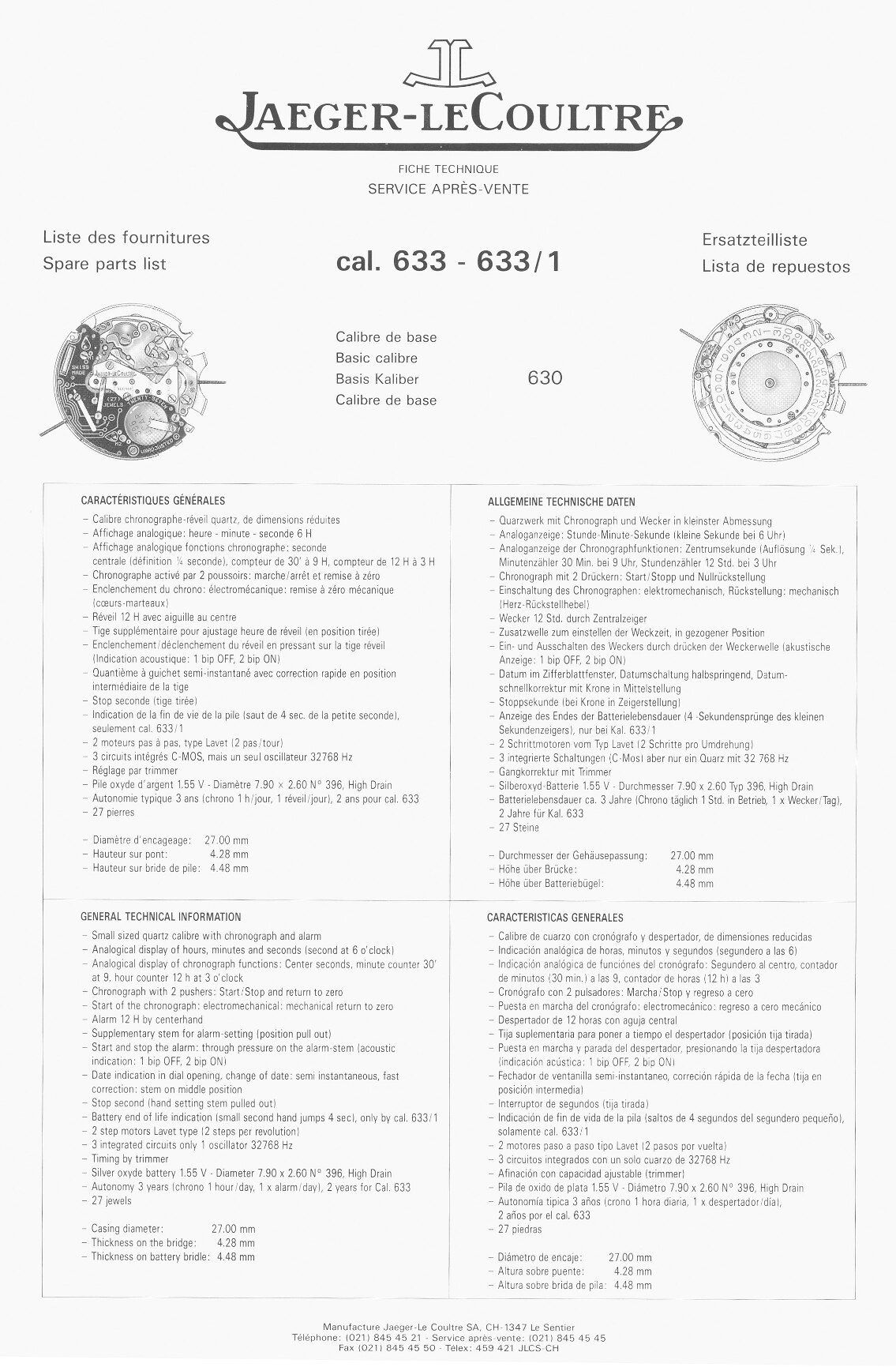 JLC 633, 633-1 partlist