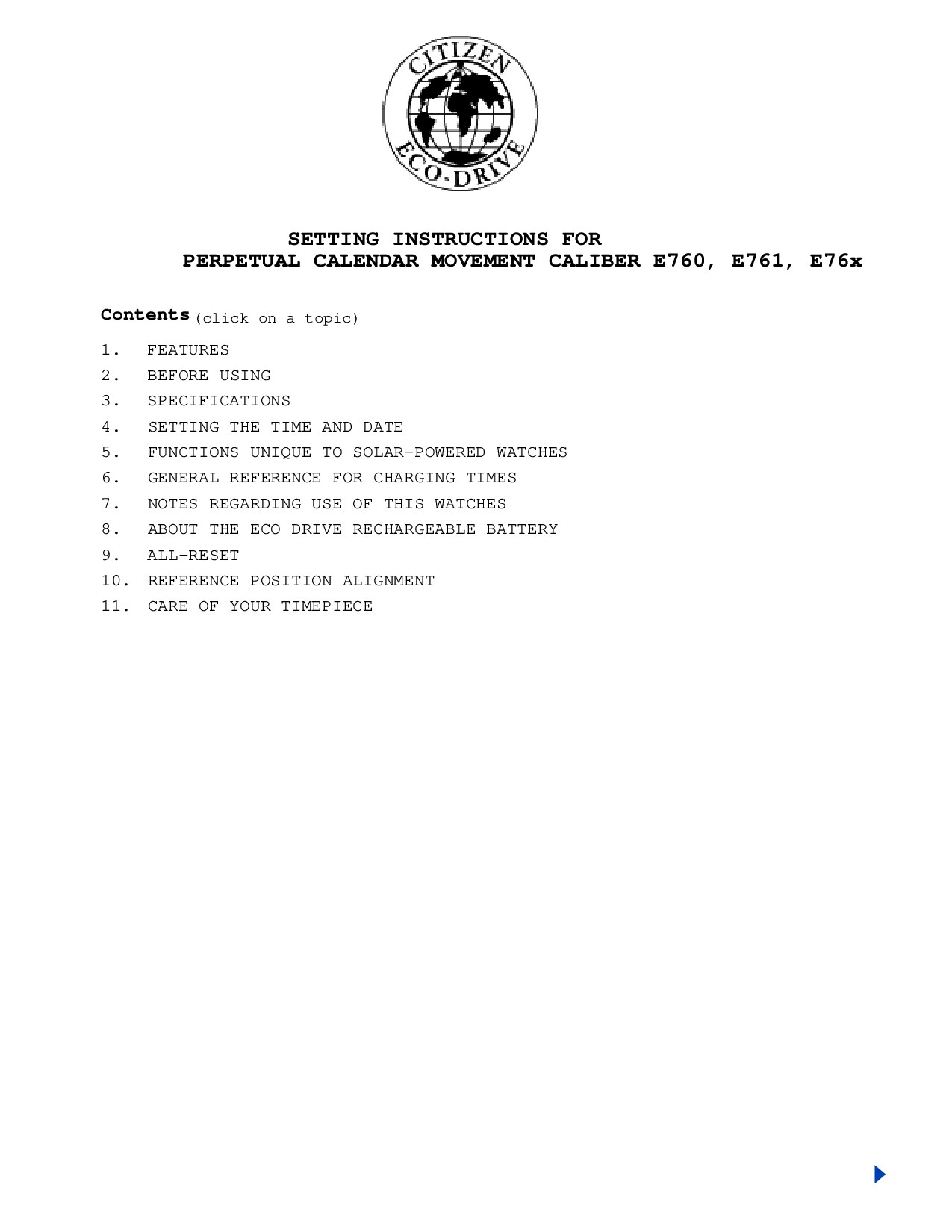Citizen movement E760 Setting Instructions